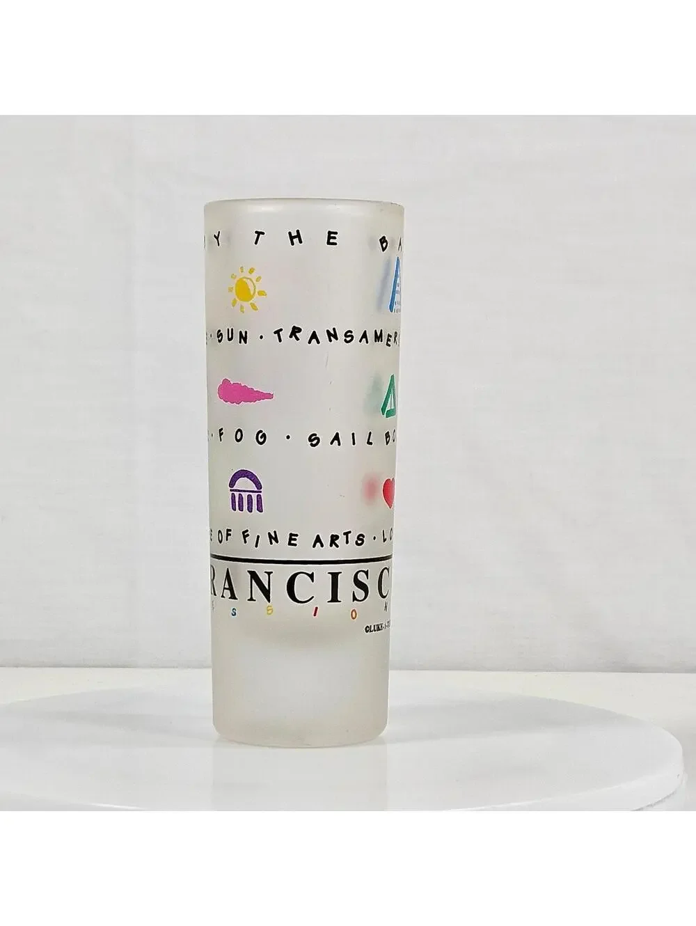Vintage San Francisco Frosted Shot Glass Golden Gate Cable Car Souvenir